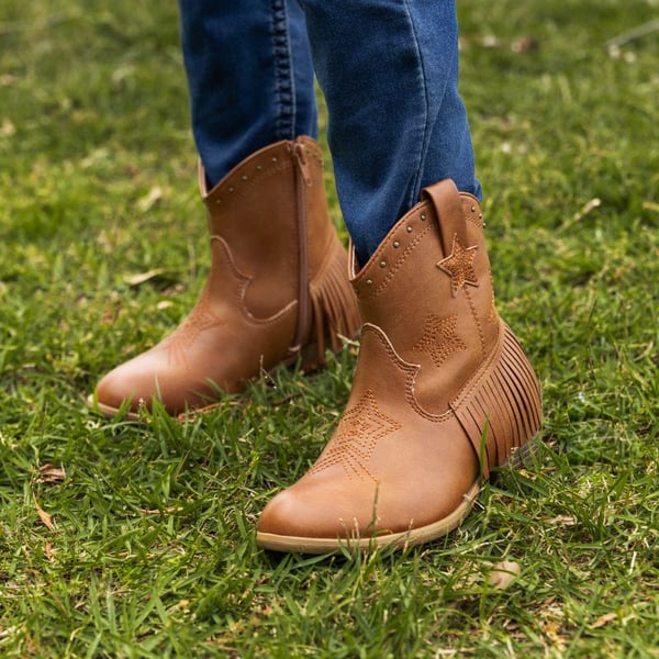 Girls Star Pattern Western Cowgirl Boots - CAMEL - 1